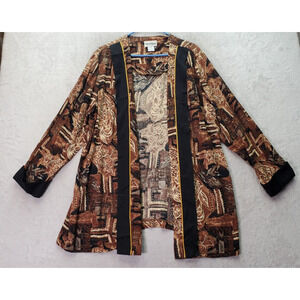Ultra Dress Cardigan Women's Size 14W Brown Floral Rayon Long Sleeve Open Front‎